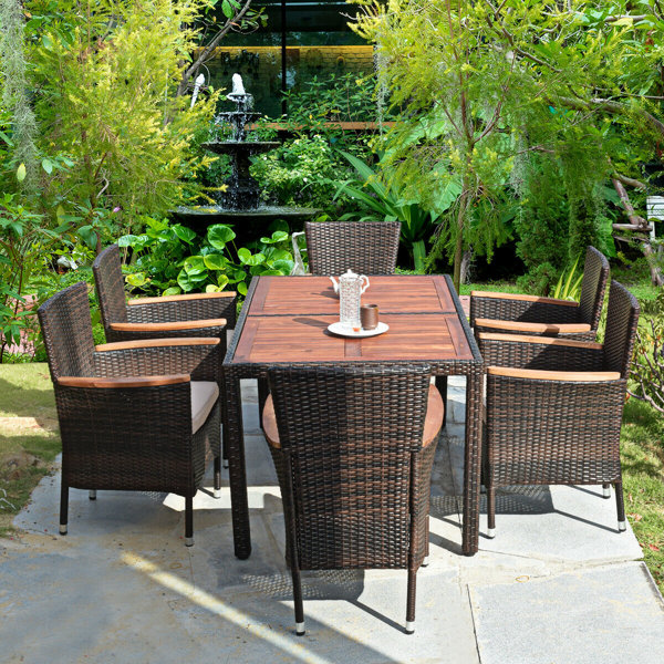Corvus Orville 7-piece Aluminum Outdoor Dining Set With Wood Table Top